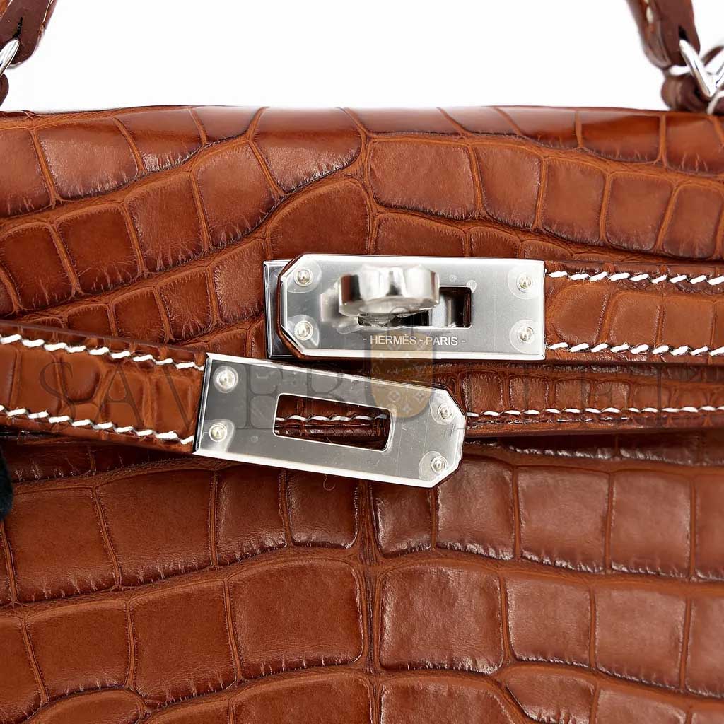 H**mes master mini kelly ii matte american crocodile yellow silver buckle (19*12*5.5cm)